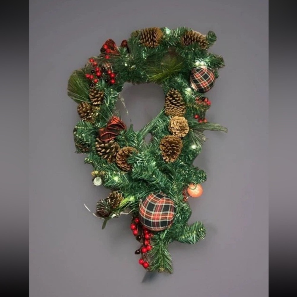 Premium PreLit Christmas Garland Plaid Ornaments, Pinecones, Berries